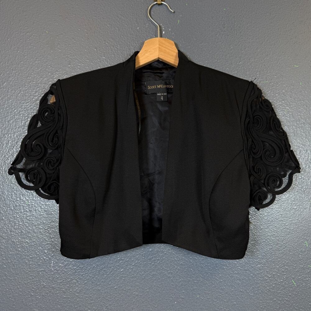 Scott McClintock 4 women’s black crop cardigan Sheer Sleeves vintage top NWT